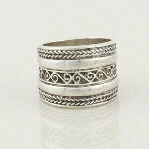 Sterling Silver Rope Border Dome Thick Band Ring Size 5 3/4